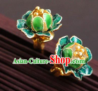 Handmade Enamel Green Peony Earrings Chinese Cheongsam Ear Accessories Traditional Jewelry