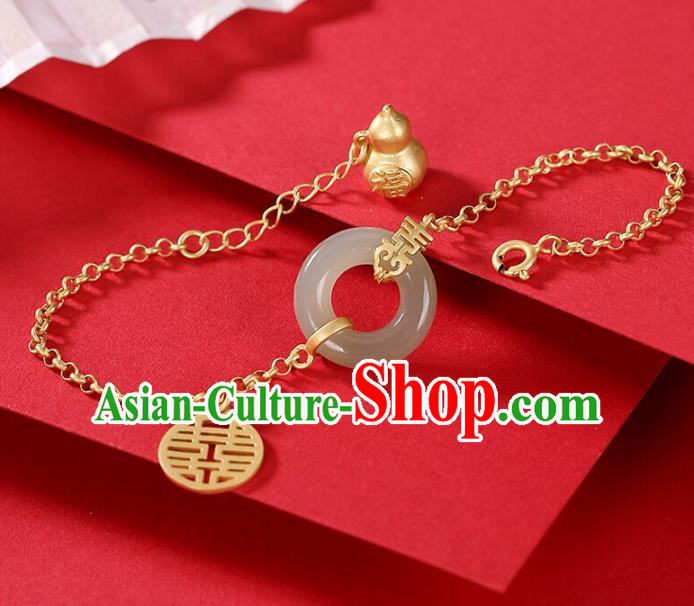 China Classical Accessories Traditional National Jade Bracelet Jewelry Handmade Golden Gourd Hand Decorative