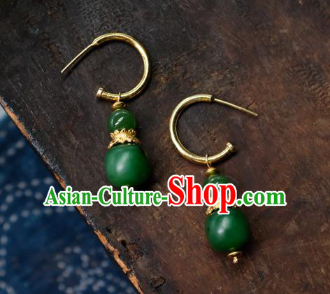 China National Court Earrings Traditional Queen Jewelry Handmade Qing Dynasty Jadeite Beads Ear Accessories