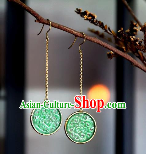 China National 18K Gold Cheongsam Earrings Traditional Jade Jewelry Ornaments Handmade Ear Accessories