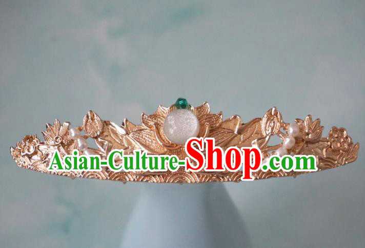 China Ming Dynasty Golden Lotus Hair Crown Traditional Hanfu Hair Accessories Ancient Noble Woman Hairpins