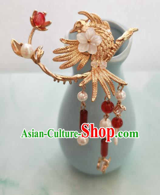 China Ming Dynasty Brass Hair Stick Traditional Hanfu Hair Accessories Ancient Princess Golden Bird Hairpins