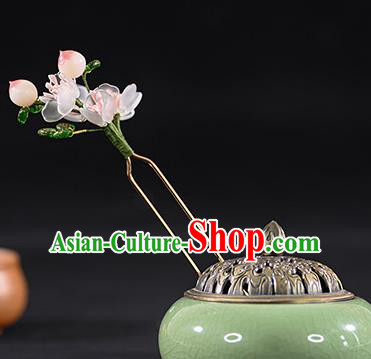 China Ming Dynasty White Peach Hair Claw Traditional Hanfu Hair Accessories Ancient Princess Flowers Hairpins