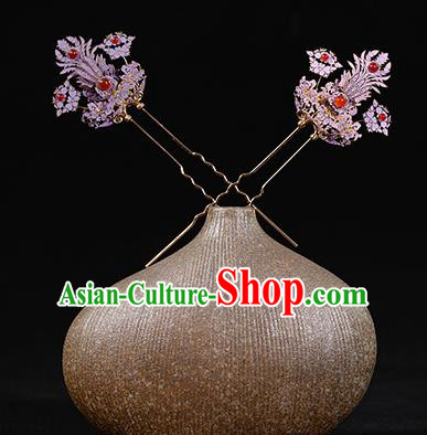 China Traditional Hanfu Hair Accessories Ancient Court Woman Purple Phoenix Hairpins Qing Dynasty Imperial Concubine Hair Stick