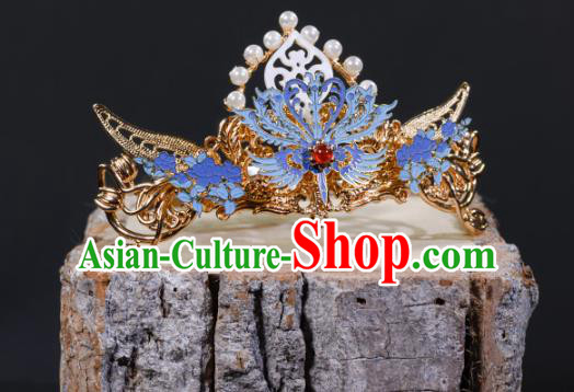 China Ancient Imperial Consort Phoenix Coronet Hairpins Traditional Hanfu Qing Dynasty Court Lady Blueing Hair Accessories
