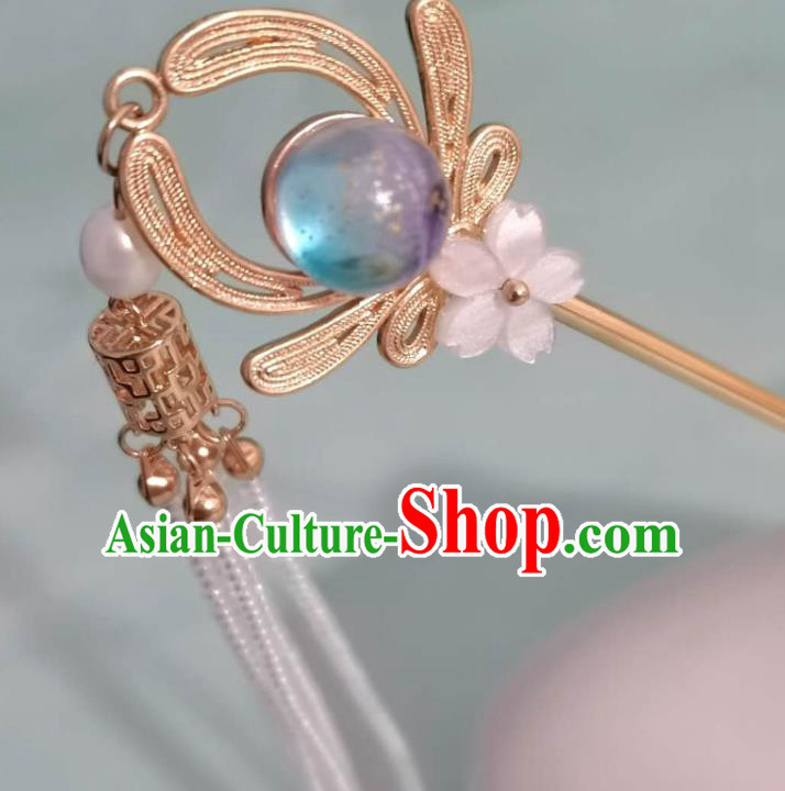 China Ming Dynasty Beads Tassel Hairpin Ancient Court Woman Brass Hair Crown Traditional Hanfu Hair Accessories
