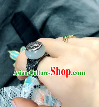 China National Jade Ring Traditional Handmade Silver Jewelry Accessories