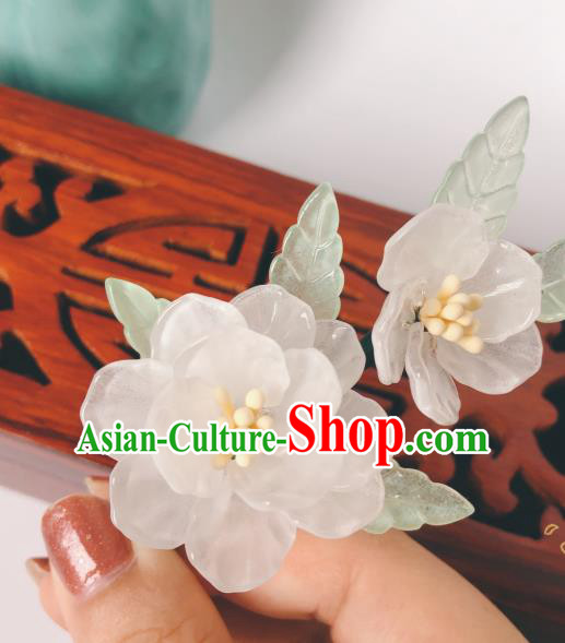 China Song Dynasty Hanfu Hair Accessories Traditional Ancient Princess Flowers Hairpin White Camellia Hair Stick