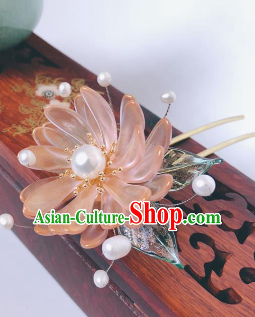 China Qing Dynasty Palace Hair Stick Ancient Court Lady Pink Chrysanthemum Hairpin Traditional Hanfu Hair Accessories