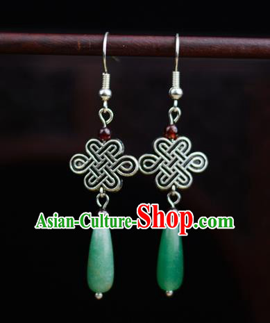 Chinese Classical Silver Earrings Traditional Jewelry Ornaments Handmade Jade Ear Accessories