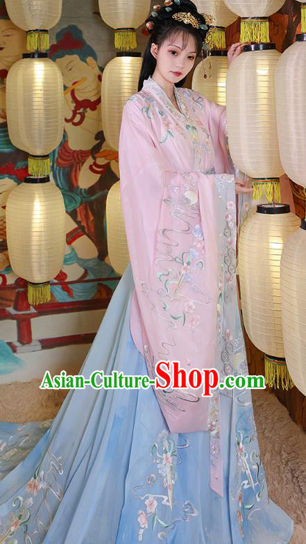 China Ancient Court Beauty Embroidered Historical Clothing Traditional Hanfu Dress Jin Dynasty Imperial Concubine Costume