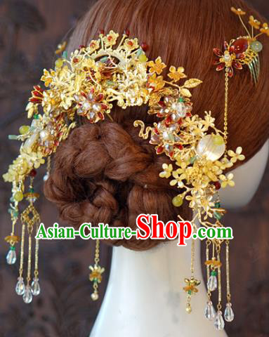 China Traditional Wedding Hair Accessories Ancient Bride Hair Crown and Tassel Hairpins Earrings