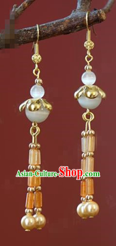 Top Grade China Traditional Ear Accessories Ancient Court Empress Jade Tassel Earrings Qing Dynasty Jewelry