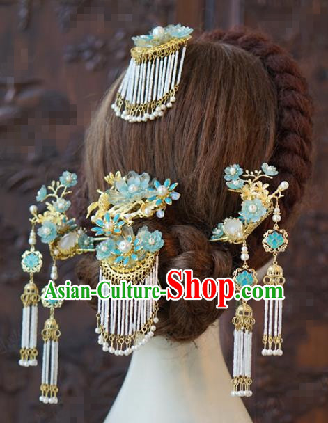 China Ancient Bride Tassel Hair Sticks Traditional Wedding Hair Accessories Hairpins Hair Combs Full Set