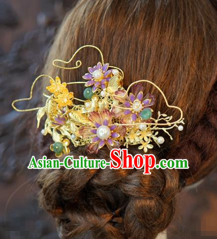 China Traditional Bride Hairpin Xiuhe Suit Hair Accessories Wedding Golden Fish Hair Crown