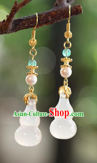 Top Grade Jade Gourd Ear Jewelry China Ancient Bride Earrings Traditional Qing Dynasty Empress Accessories