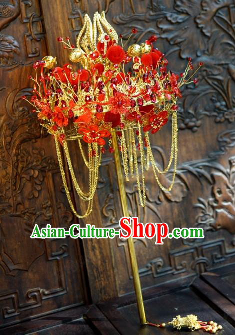 Chinese Traditional Handmade Wedding Red Plum Blossom Scepter Ancient Bride Props