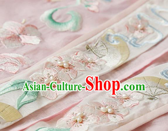China Ancient Imperial Consort Hanfu Clothing Jin Dynasty Court Beauty Embroidered Pink Dress Apparels