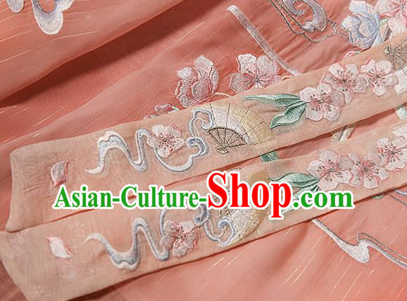 China Ancient Imperial Consort Hanfu Clothing Jin Dynasty Court Beauty Embroidered Pink Dress Apparels