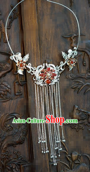 Chinese Handmade Cloisonne Necklace Traditional Jewelry Accessories Ancient Wedding Bride Argent Tassel Necklet