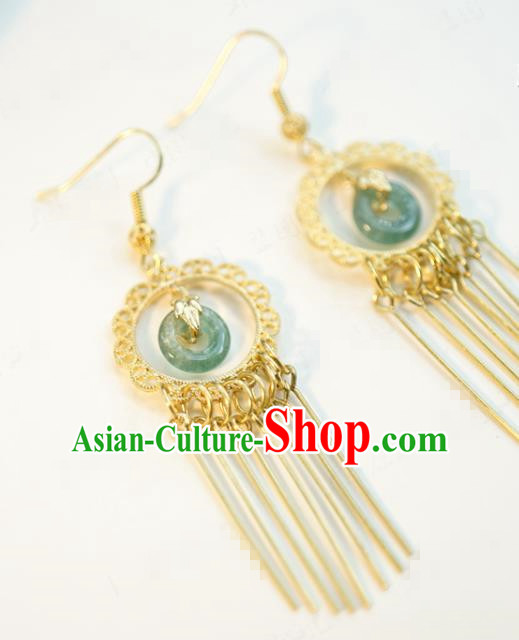 Top Grade Qing Dynasty Empress Jade Earrings Traditional Accessories China Ancient Queen Golden Ear Jewelry
