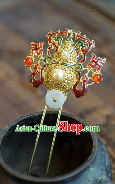 China Ancient Empress Golden Gourd Hair Clip Traditional Xiuhe Suit Hair Jewelry Accessories Qing Dynasty Court Cloisonne Hairpin