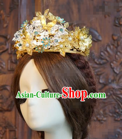 China Ancient Bride Royal Crown Traditional Xiuhe Suit Hair Jewelry Accessories Wedding Hair Clasp