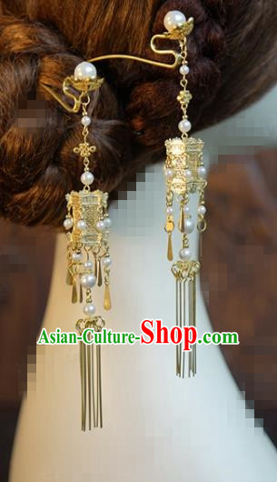 China Ancient Princess Tassel Step Shake Hair Sticks Traditional Xiuhe Suit Hair Jewelry Accessories Court Palace Lantern Hairpin