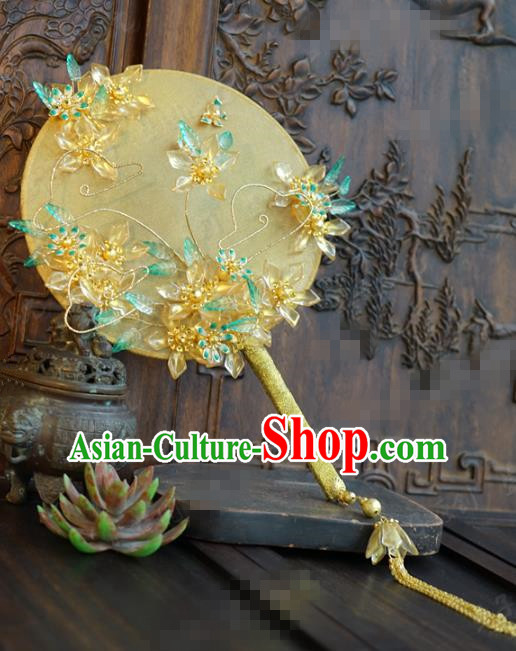 Chinese Handmade Wedding Silk Palace Fan Traditional Wedding Jewelry Accessories Ancient Bride Flowers Round Fan