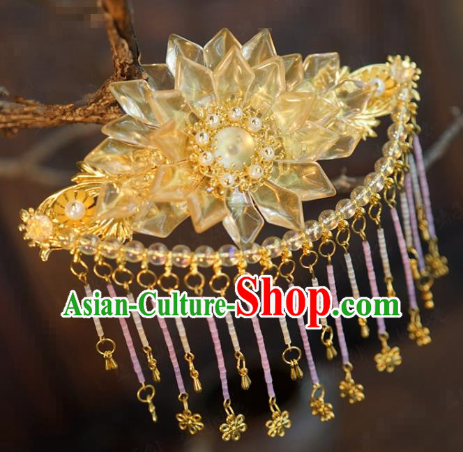 China Ancient Bride Flower Hair Stick Traditional Xiuhe Suit Hair Accessories Wedding Pink Beads Tassel Hair Crown