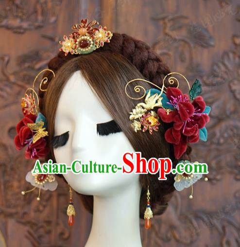 China Ancient Qing Dynasty Court Lady Hair Accessories Traditional Wedding Xiuhe Suit Hairpins Hair Crown Complete Set