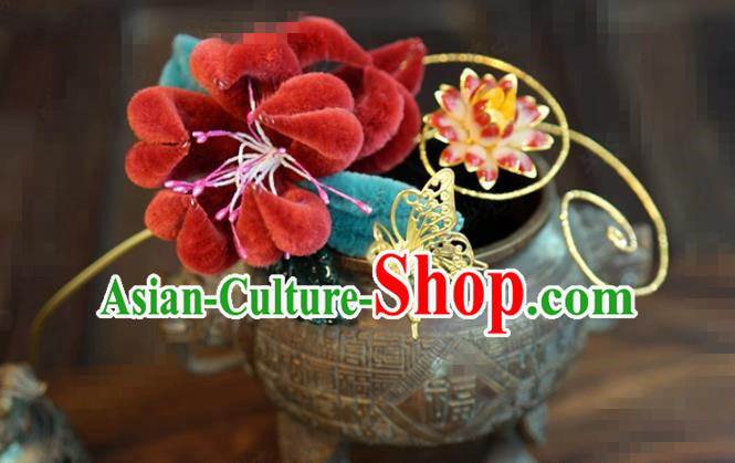 China Wedding Jewelry Adornment Traditional Xiuhe Suit Hair Accessories Velvet Chrysanthemum Hair Stick Ancient Empress Hairpin