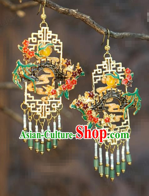 Top Grade Ancient Bride Cloisonne Earrings China Traditional Hanfu Accessories Jade Beads Tassel Ear Jewelry