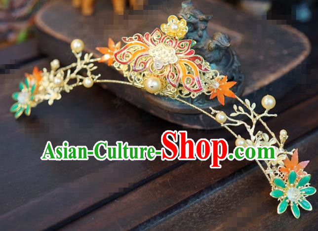 China Hanfu Shell Cloud Hair Crown Ancient Traditional Xiuhe Suit Hair Jewelry Accessories Wedding Cloisonne Lotus Headpiece