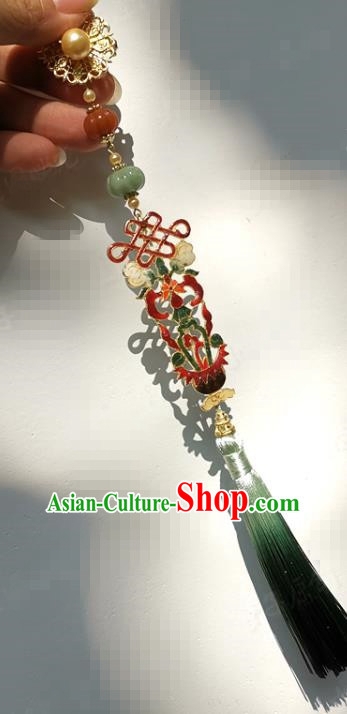 Chinese Traditional Handmade Cloisonne Brooch Ancient Bride Green Tassel Jade Pendant