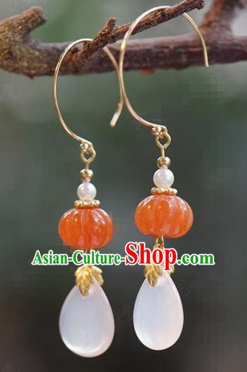 Top Grade Ancient Qing Dynasty Court Earrings China Ceregat Pumpkin Ear Jewelry Traditional Hanfu Accessories