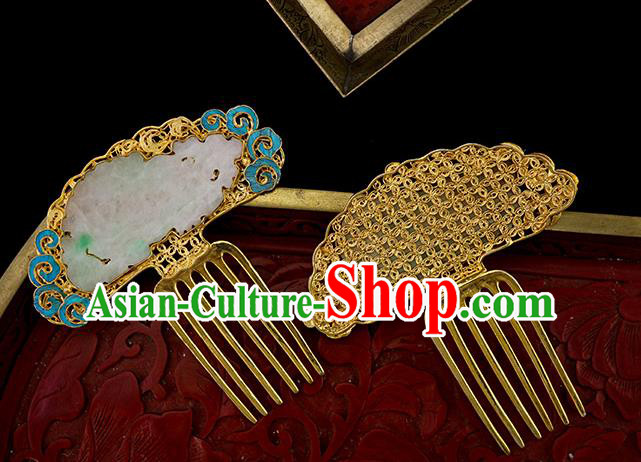 Chinese Traditional Qing Dynasty Court Jade Hair Comb Ancient Palace Hair Accessories