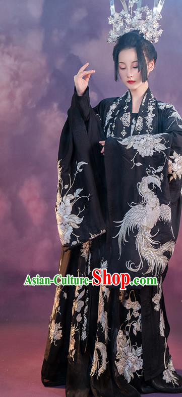 China Ancient Embroidered Black Hanfu Dress Royal Princess Costume Traditional Tang Dynasty Palace Lady Clothing