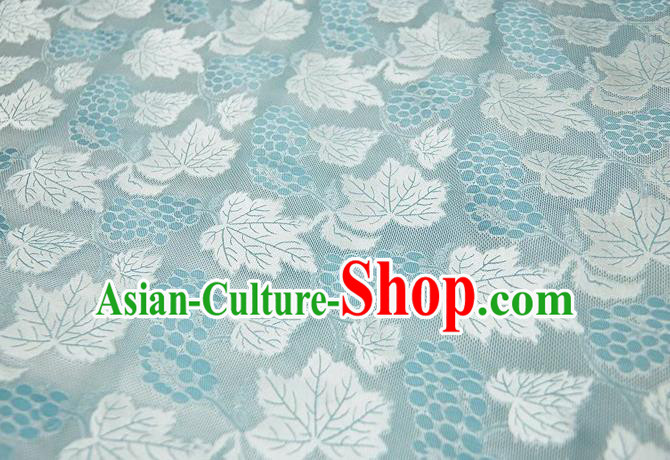 Chinese Classical Grape Leaf Pattern Design Light Blue Mulberry Silk Fabric Asian Traditional Cheongsam Silk Material