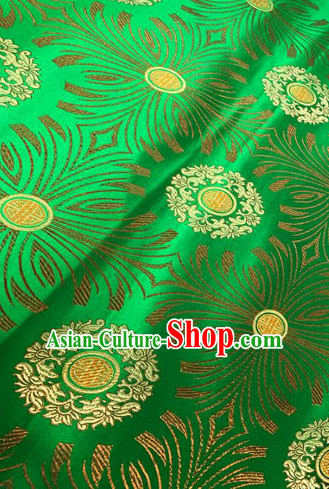 Chinese Classical Sunflowers Pattern Design Green Brocade Fabric Asian Traditional Satin Tang Suit Silk Material