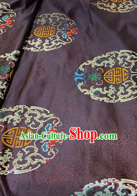 Chinese Classical Lucky Bats Pattern Design Brown Brocade Fabric Asian Traditional Satin Tang Suit Silk Material