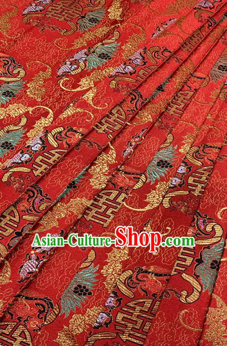 Chinese Classical Fancy Carp Pattern Design Red Brocade Fabric Asian Traditional Satin Tang Suit Silk Material