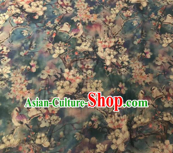 Chinese Classical Magnolia Pattern Design Atrovirens Gambiered Guangdong Gauze Fabric Asian Traditional Cheongsam Silk Material