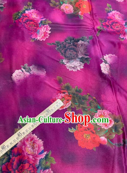 Chinese Classical Peony Flowers Pattern Design Purple Gambiered Guangdong Gauze Fabric Asian Traditional Cheongsam Silk Material