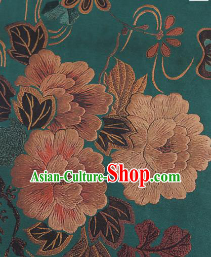 Chinese Classical Peony Pattern Design Peacock Green Mulberry Silk Fabric Asian Traditional Cheongsam Silk Material