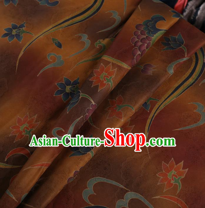 Chinese Classical Flowers Pattern Design Ginger Mulberry Silk Fabric Asian Traditional Cheongsam Silk Material