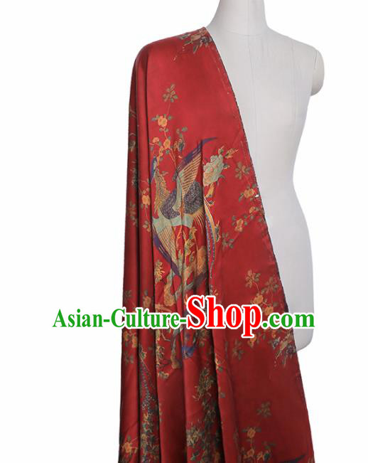 Chinese Classical Peacock Flowers Pattern Design Red Mulberry Silk Fabric Asian Traditional Cheongsam Silk Material