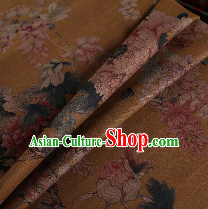 Chinese Classical Peony Pattern Design Ginger Mulberry Silk Fabric Asian Traditional Cheongsam Silk Material