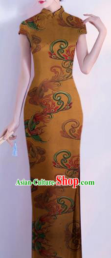 Chinese Classical Orchid Pattern Design Ginger Mulberry Silk Fabric Asian Traditional Cheongsam Silk Material