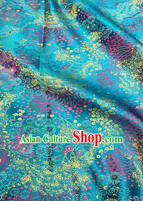 Chinese Classical Pattern Design Lake Blue Brocade Fabric Asian Traditional Satin Tang Suit Silk Material